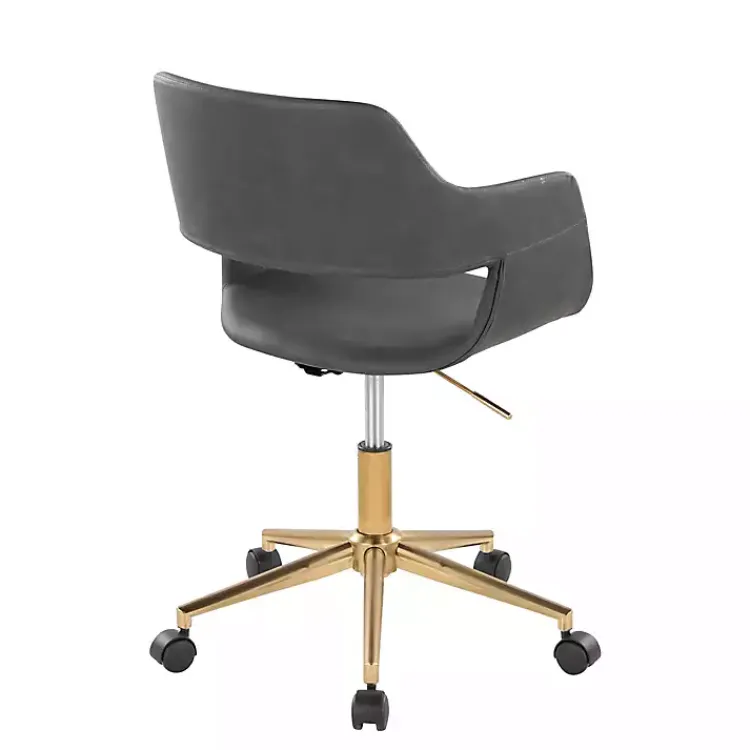 Office Furniture-Kirklands Home Faux Leather & Gold Marshall Office Chair Gray
