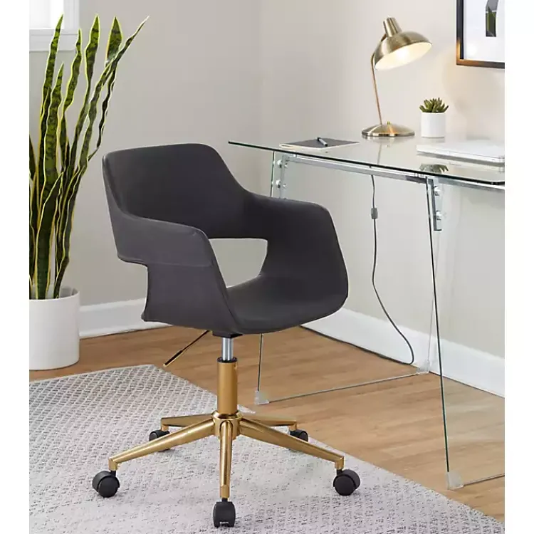 Office Furniture-Kirklands Home Faux Leather & Gold Marshall Office Chair Gray