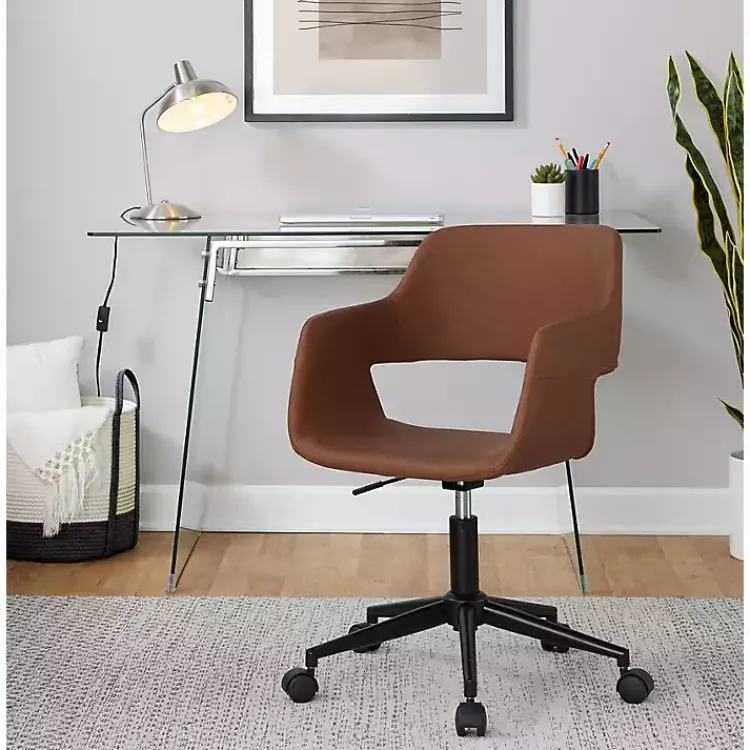 Office Furniture-Kirklands Home Faux Leather & Black Marshall Office Chair Brown