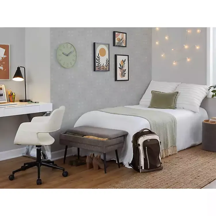 Office Furniture-Kirklands Home Cream Faux Leather & Black Marshall Office Chair White