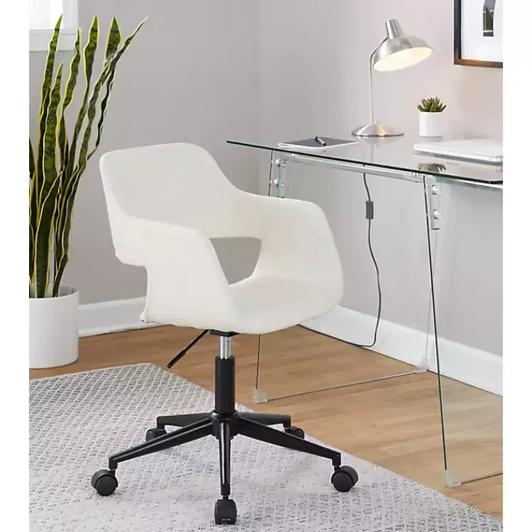 Office Furniture-Kirklands Home Cream Faux Leather & Black Marshall Office Chair White