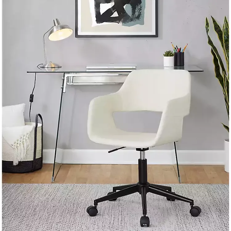 Office Furniture-Kirklands Home Cream Faux Leather & Black Marshall Office Chair White