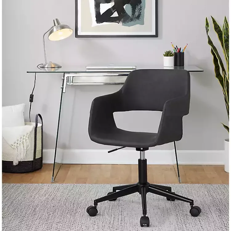 Office Furniture-Kirklands Home Faux Leather & Black Marshall Office Chair Gray