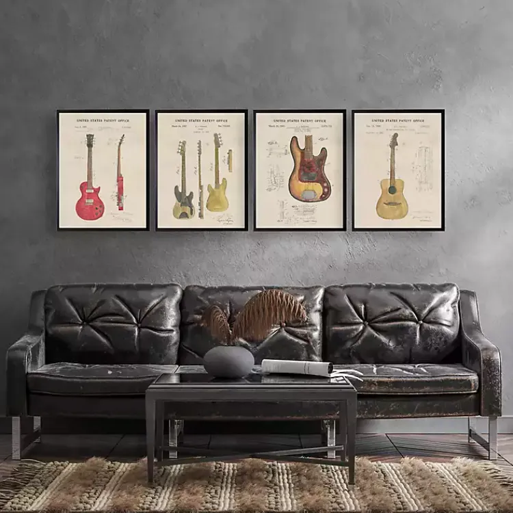 Framed Art-Kirklands Home Red Guitar Patent Framed Art Print