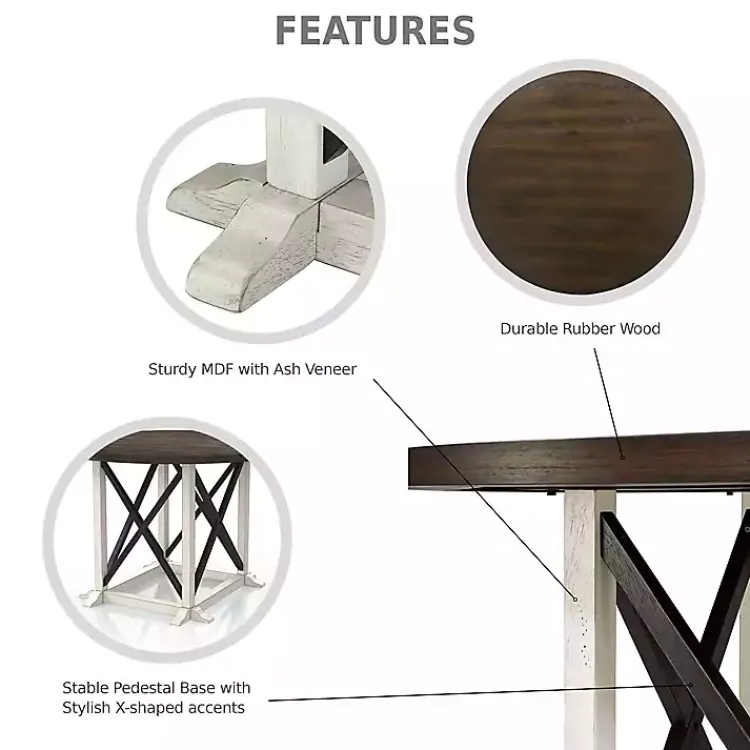 Dining Tables-Kirklands Home Rustic White & Oak Wood Round Dining Table Brown