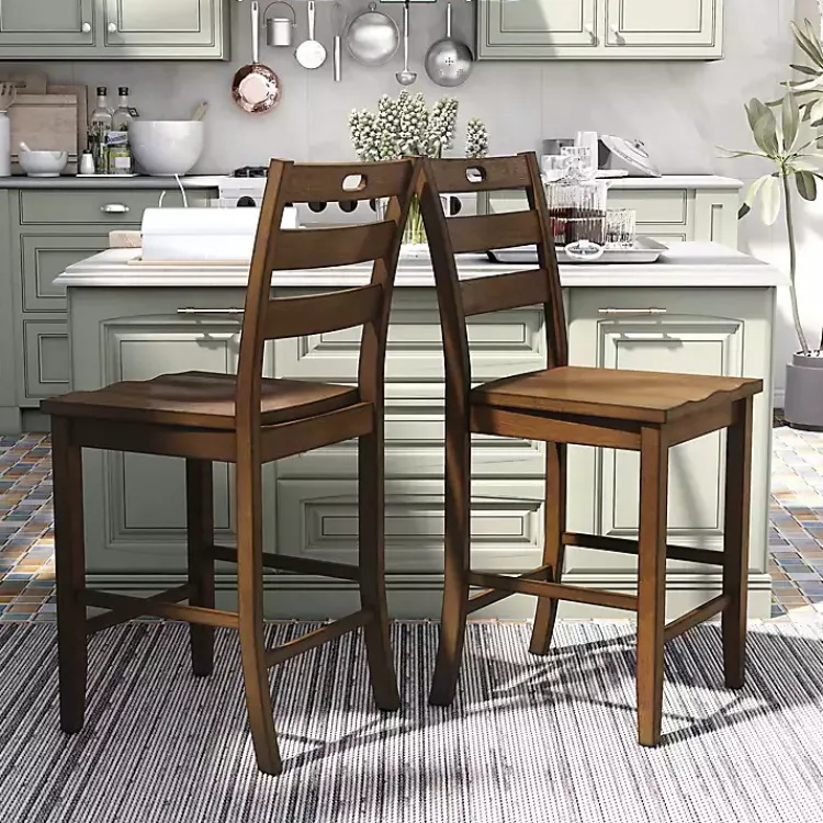 Bar Stools & Counter Height Stools-Kirklands Home Rustic Oak Wood Quinby Counter Stools, Set of 2 Brown