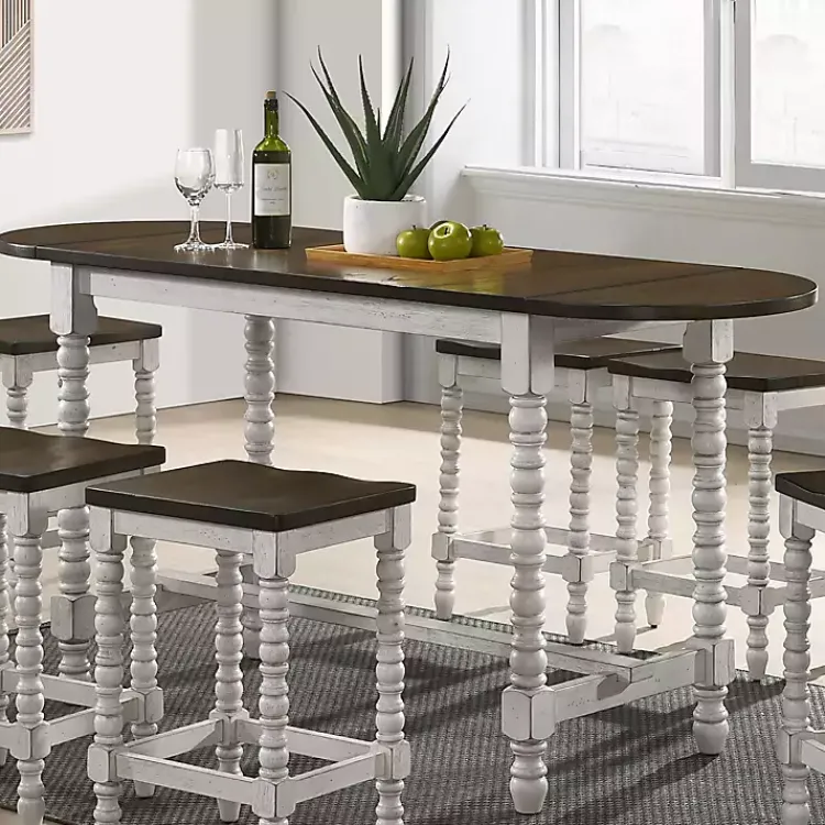 Dining Tables-Kirklands Home Dark Walnut & White Wood Ema Counter Height Table Brown