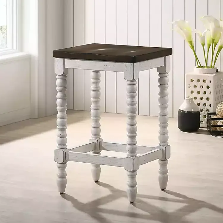 Bar Stools & Counter Height Stools-Kirklands Home Dark Walnut & White Wood Ema 2-pc. Counter Stools Brown