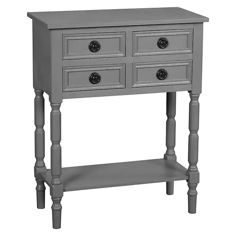 Console Tables-Kirklands Home Dark Wood 4-Drawer Barrett Console Table Gray