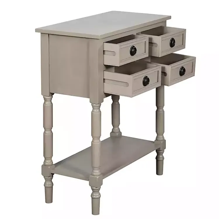 Console Tables-Kirklands Home Light Wood 4-Drawer Barrett Console Table Gray