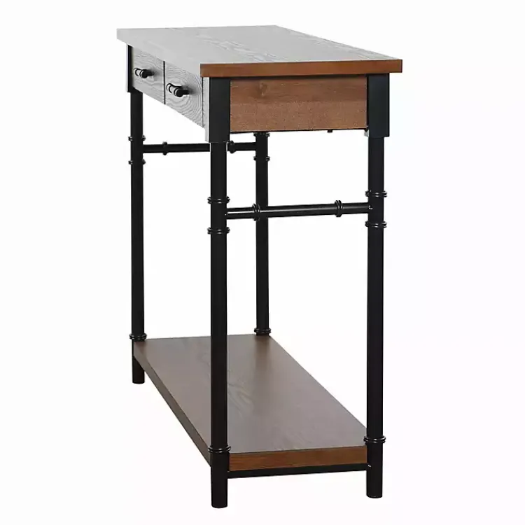 Console Tables-Kirklands Home Brown Wood and Black Metal Ruth Console Table