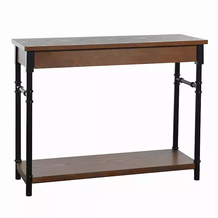 Console Tables-Kirklands Home Brown Wood and Black Metal Ruth Console Table