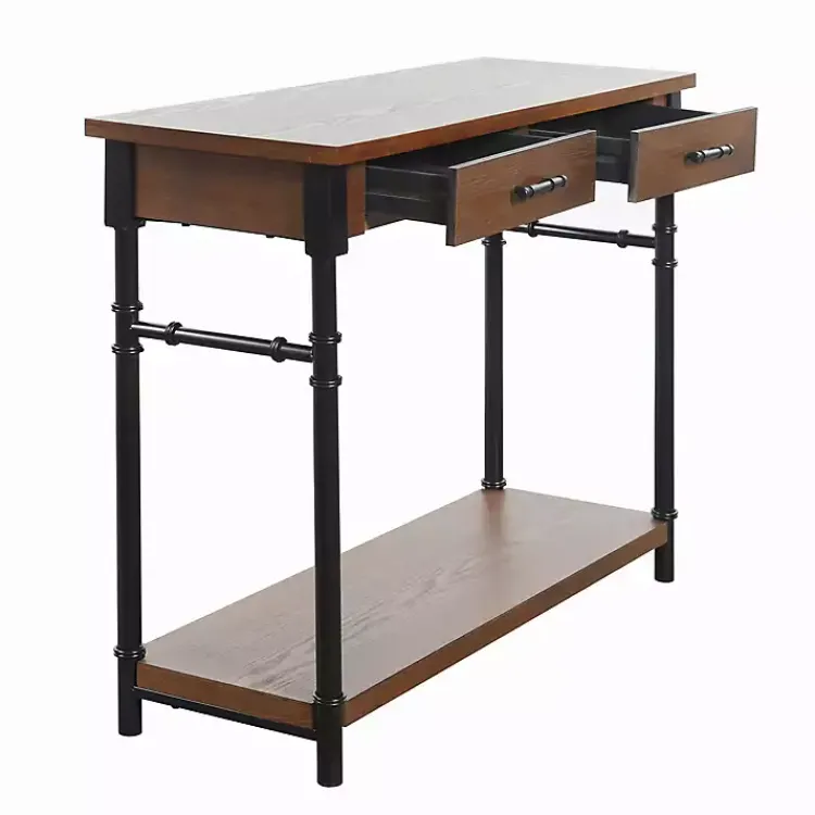 Console Tables-Kirklands Home Brown Wood and Black Metal Ruth Console Table