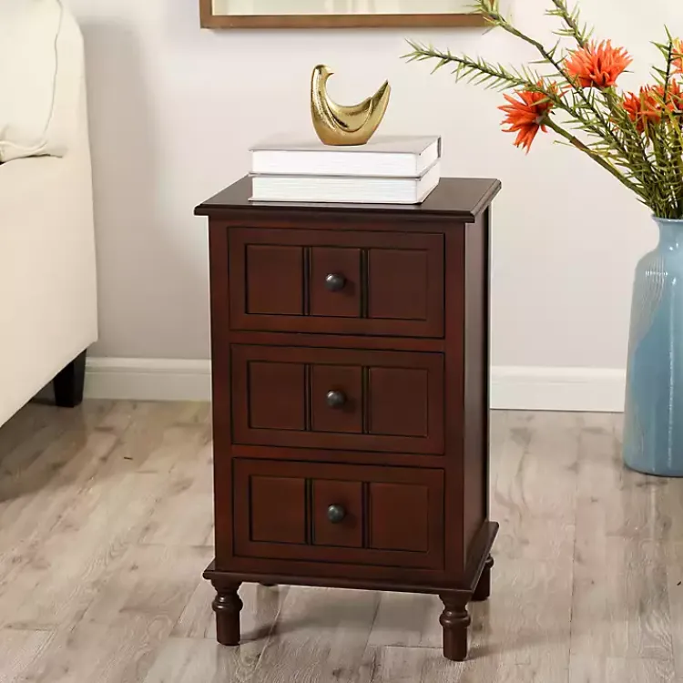 Accent & End Tables-Kirklands Home Walnut 3-Drawer Winne Accent Table Brown
