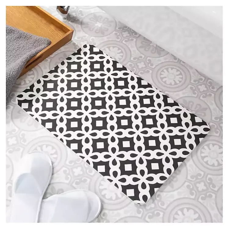 Bathroom Rugs-Kirklands Home Black Patterned Stone Bath Mat