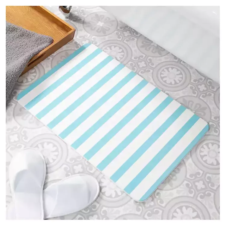 Bathroom Rugs-Kirklands Home Blue Striped Stone Bath Mat