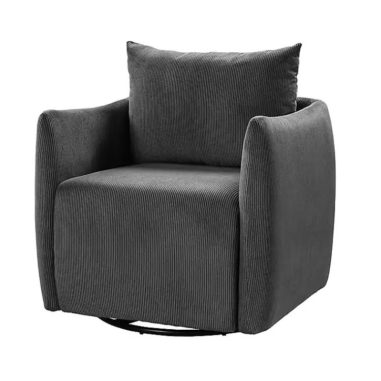 Accent Chairs-Kirklands Home Jerri Charcoal Corduroy Swivel Accent Chair Gray