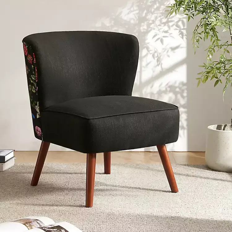 Accent Chairs-Kirklands Home Alex Upholstered Floral Back Accent Chair Black