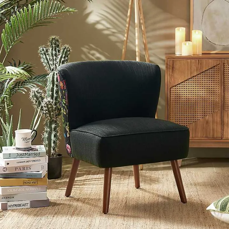 Accent Chairs-Kirklands Home Alex Upholstered Floral Back Accent Chair Black
