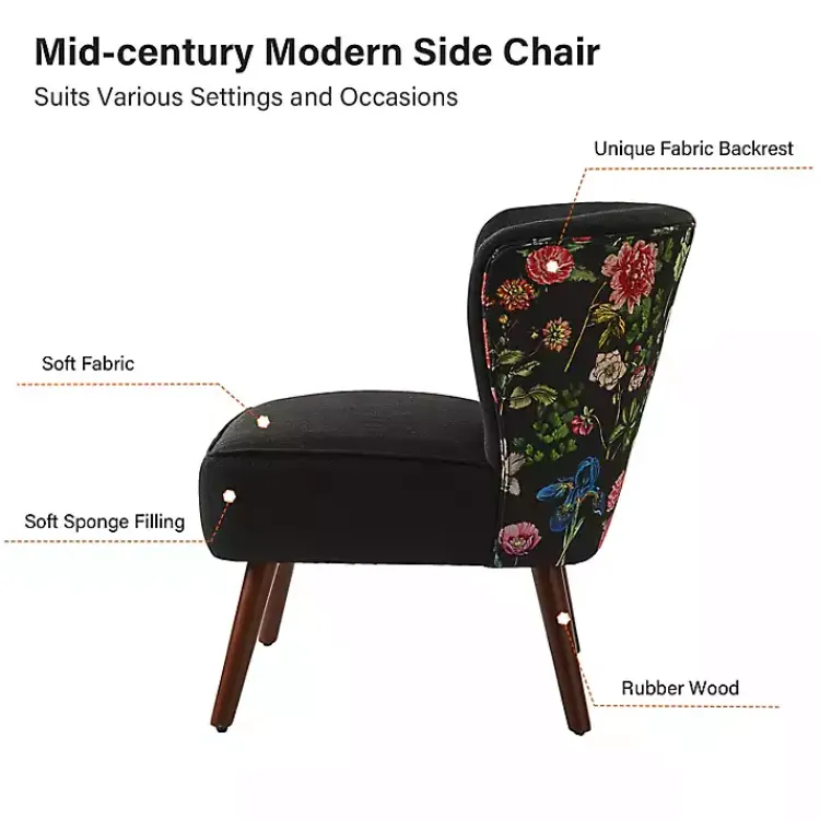 Accent Chairs-Kirklands Home Alex Upholstered Floral Back Accent Chair Black