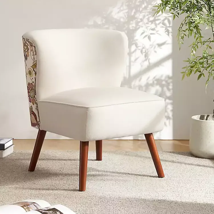 Accent Chairs-Kirklands Home Alex Upholstered Floral Back Accent Chair Ivory