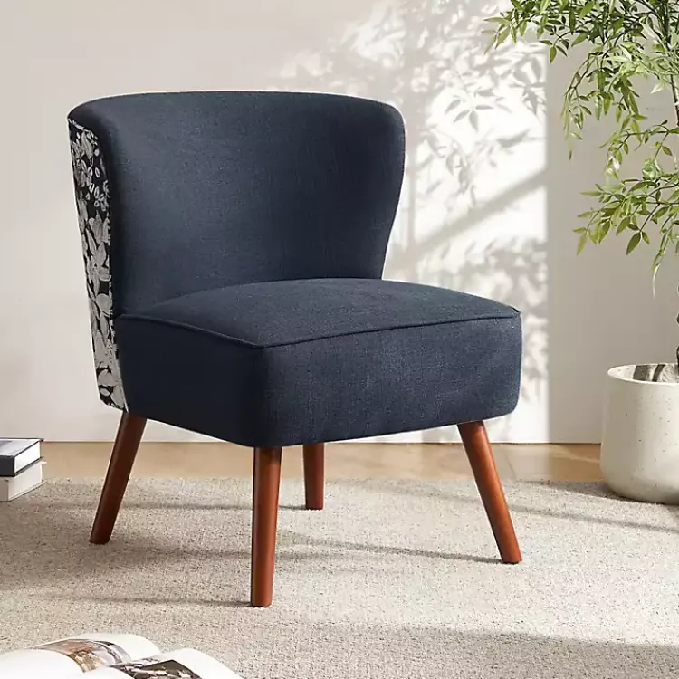 Accent Chairs-Kirklands Home Alex Navy Upholstered Floral Back Accent Chair Blue