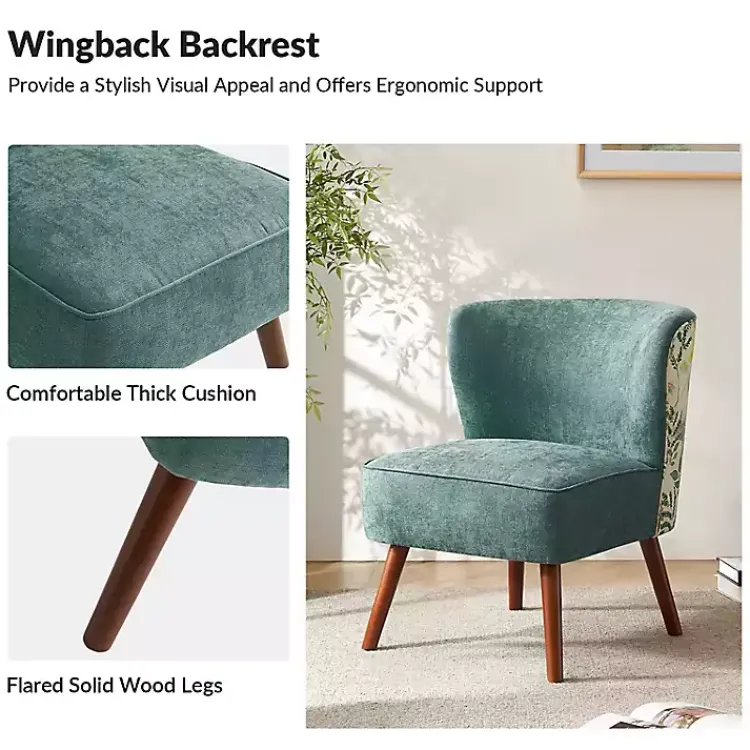 Accent Chairs-Kirklands Home Alex Teal Upholstered Floral Back Accent Chair Green