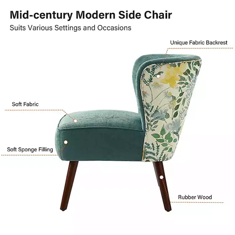 Accent Chairs-Kirklands Home Alex Teal Upholstered Floral Back Accent Chair Green