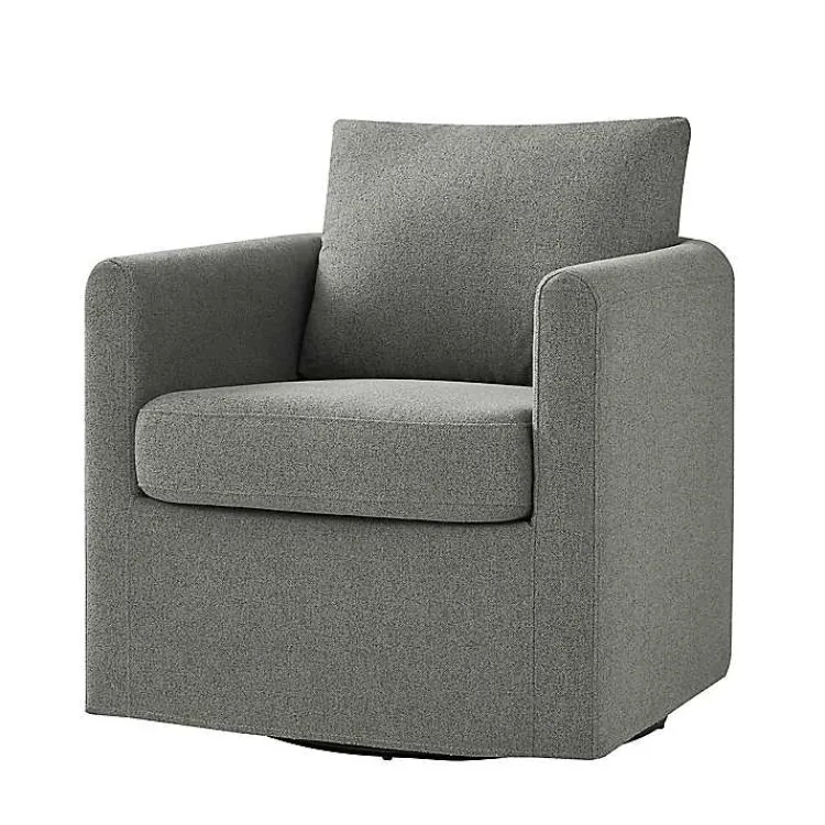 Accent Chairs-Kirklands Home Upholstered Vasser Slipcover Swivel Chair Gray