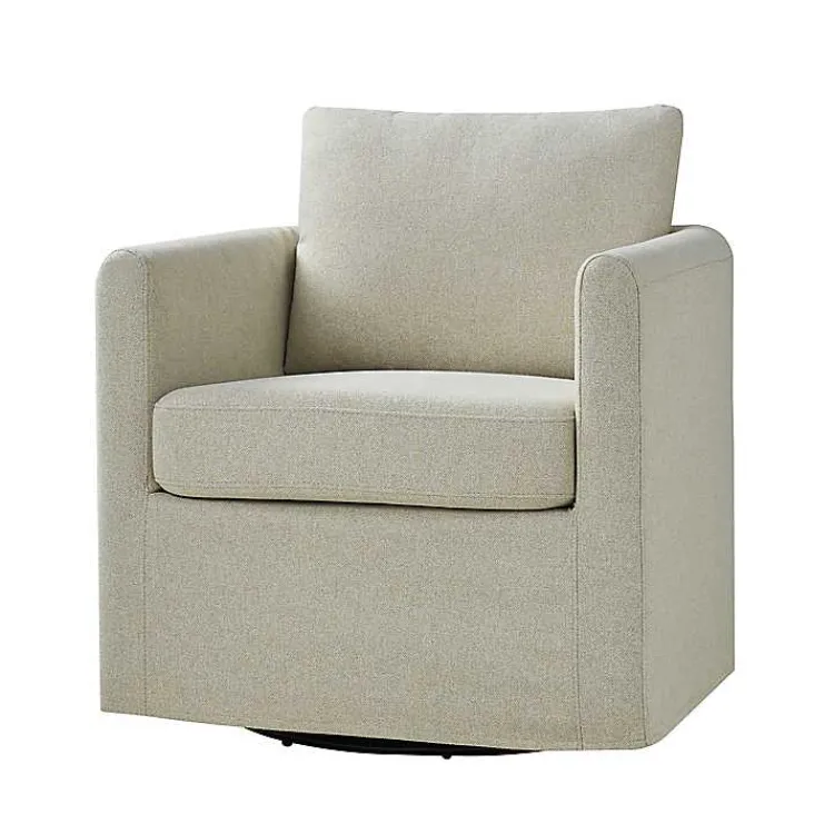 Accent Chairs-Kirklands Home Upholstered Vasser Slipcover Swivel Chair Ivory