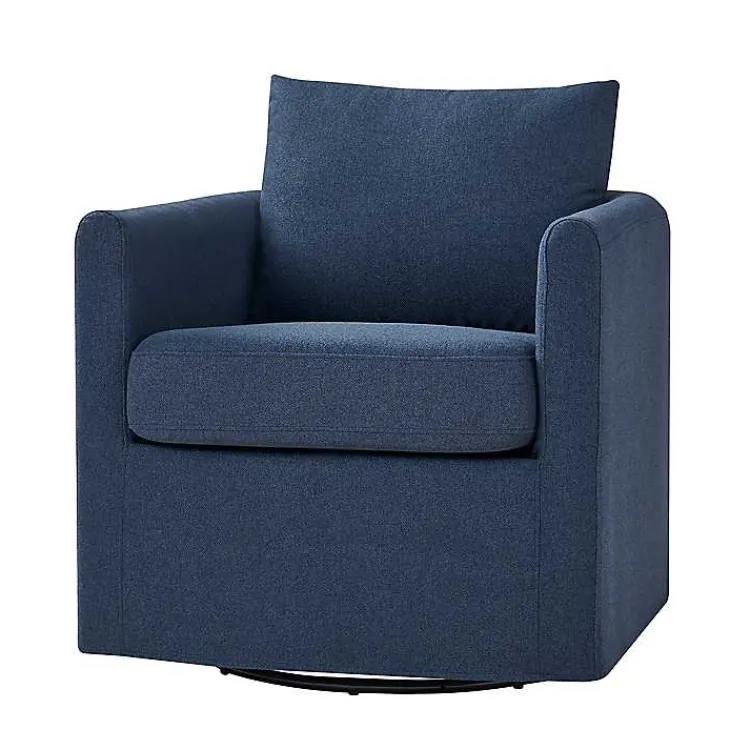 Accent Chairs-Kirklands Home Navy Upholstered Vasser Slipcover Swivel Chair Blue