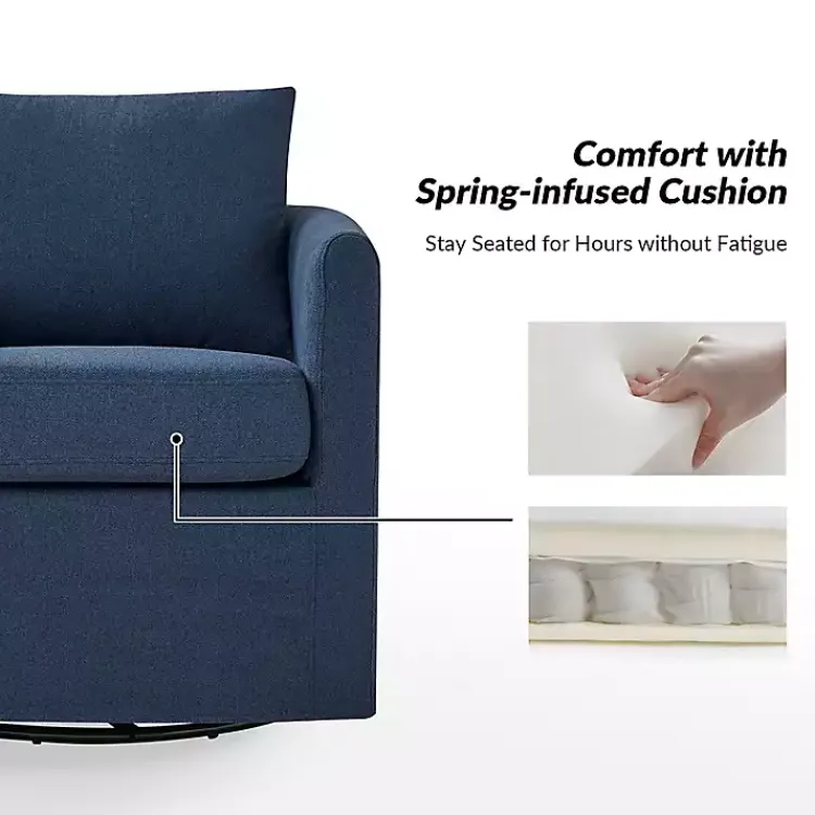 Accent Chairs-Kirklands Home Navy Upholstered Vasser Slipcover Swivel Chair Blue