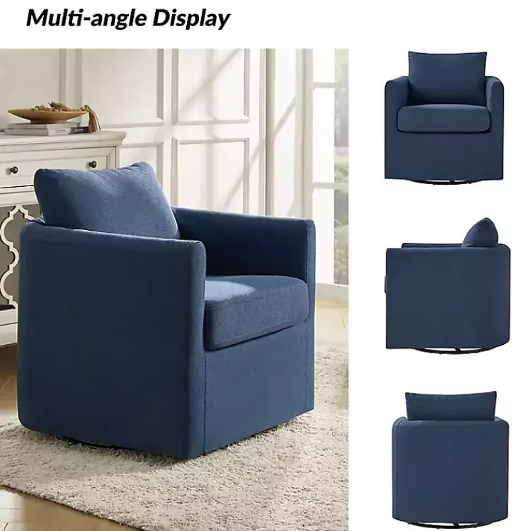 Accent Chairs-Kirklands Home Navy Upholstered Vasser Slipcover Swivel Chair Blue