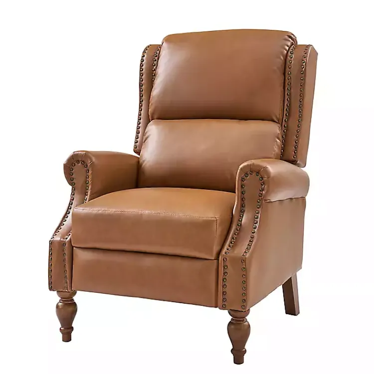 Accent Chairs-Kirklands Home Rosalie Faux Leather Manual Recliner Tan