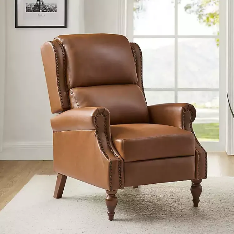 Accent Chairs-Kirklands Home Rosalie Faux Leather Manual Recliner Tan