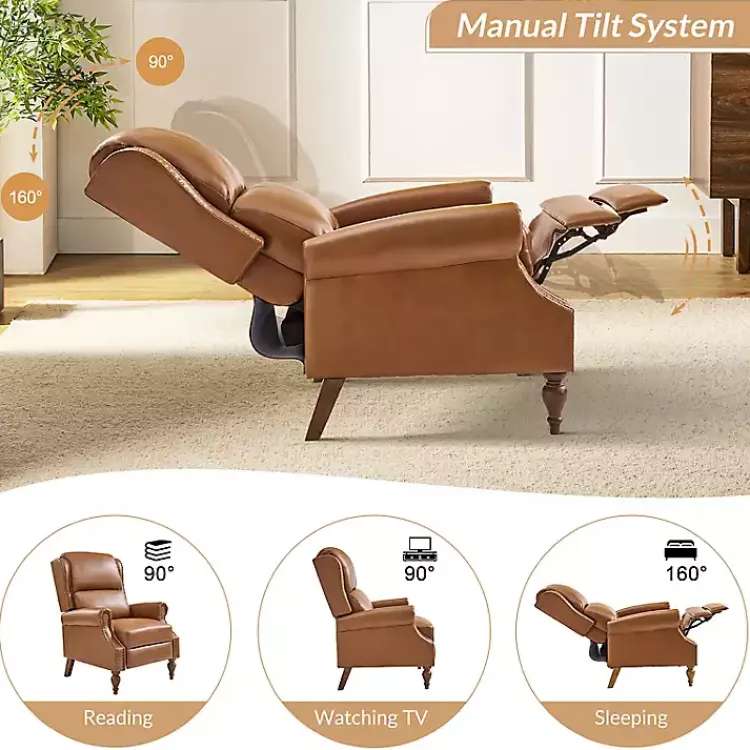 Accent Chairs-Kirklands Home Rosalie Faux Leather Manual Recliner Tan