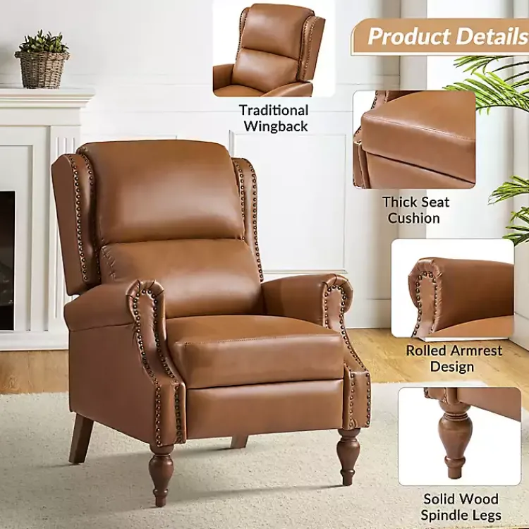 Accent Chairs-Kirklands Home Rosalie Faux Leather Manual Recliner Tan