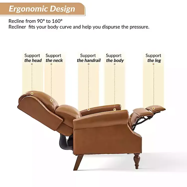 Accent Chairs-Kirklands Home Rosalie Faux Leather Manual Recliner Tan