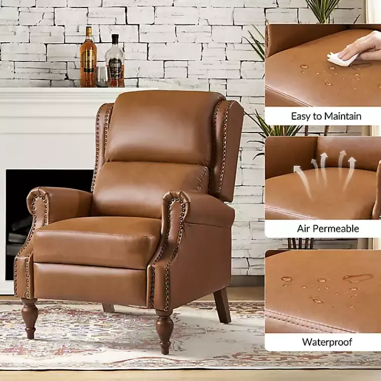 Accent Chairs-Kirklands Home Rosalie Faux Leather Manual Recliner Tan