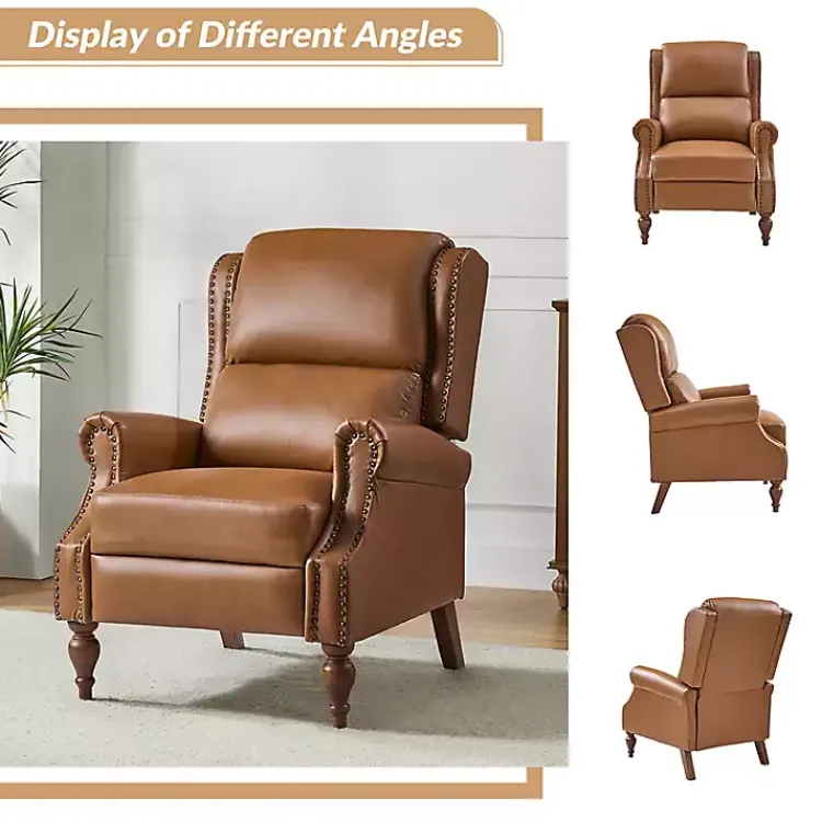 Accent Chairs-Kirklands Home Rosalie Faux Leather Manual Recliner Tan