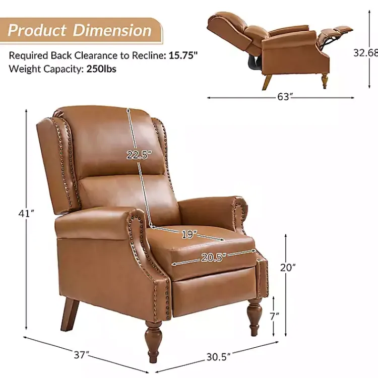 Accent Chairs-Kirklands Home Rosalie Faux Leather Manual Recliner Tan