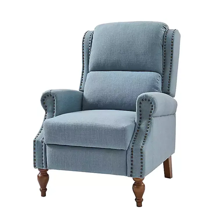 Accent Chairs-Kirklands Home Rosalie Upholstered Manual Recliner Blue