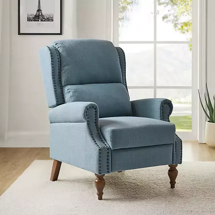 Accent Chairs-Kirklands Home Rosalie Upholstered Manual Recliner Blue