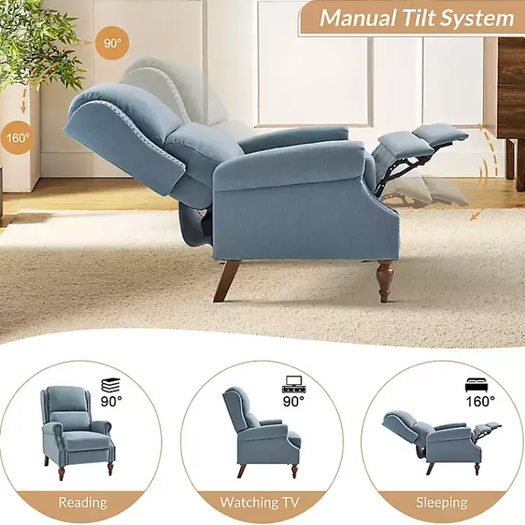 Accent Chairs-Kirklands Home Rosalie Upholstered Manual Recliner Blue