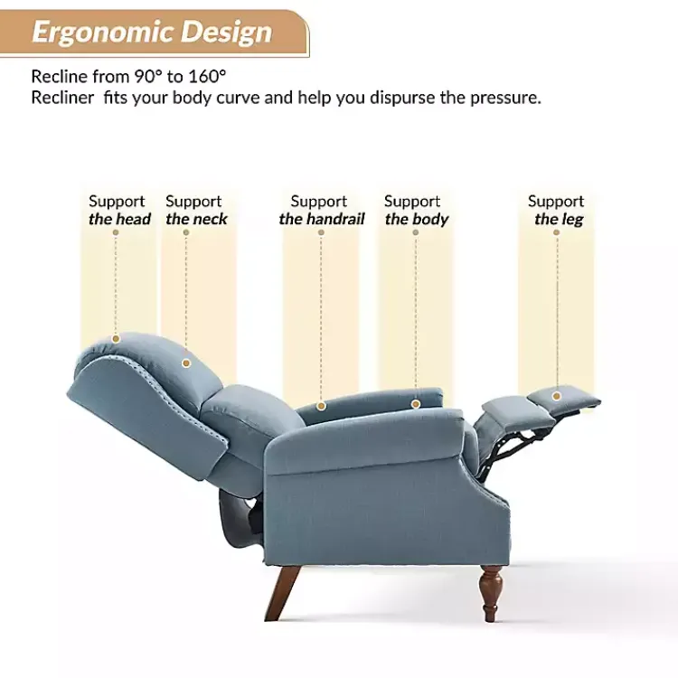 Accent Chairs-Kirklands Home Rosalie Upholstered Manual Recliner Blue