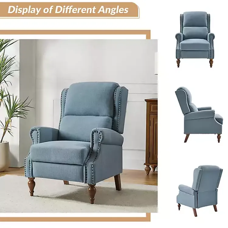 Accent Chairs-Kirklands Home Rosalie Upholstered Manual Recliner Blue