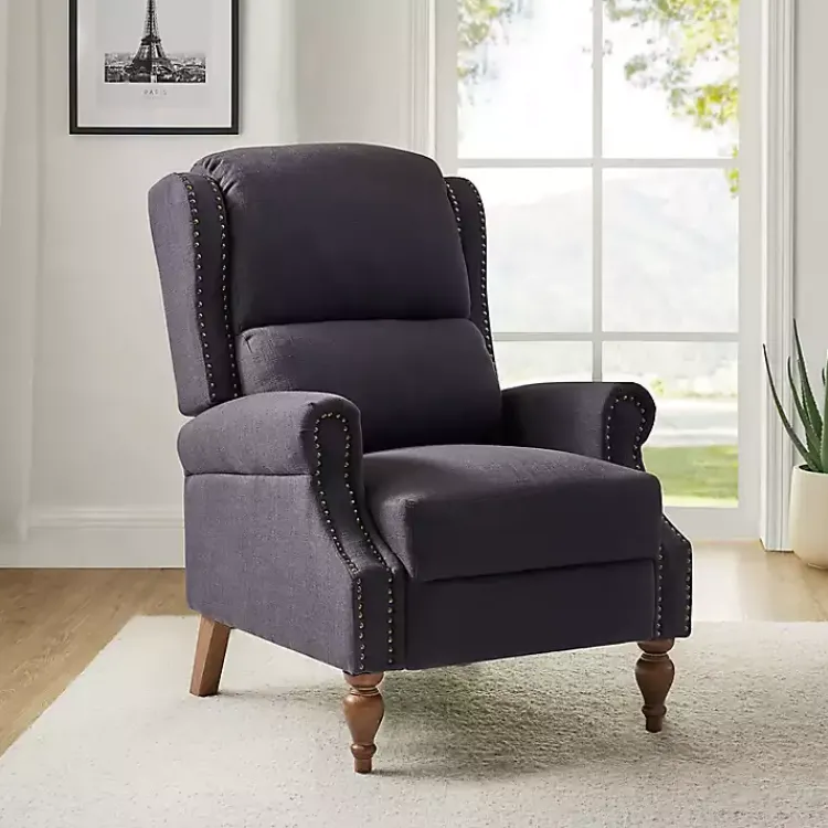Accent Chairs-Kirklands Home Rosalie Charcoal Upholstered Manual Recliner Gray