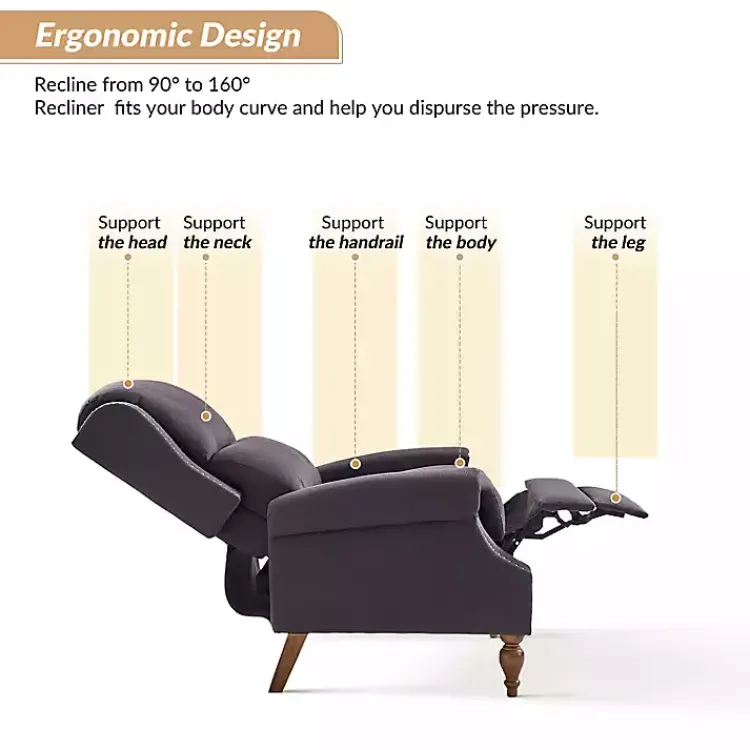 Accent Chairs-Kirklands Home Rosalie Charcoal Upholstered Manual Recliner Gray