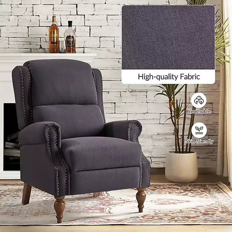 Accent Chairs-Kirklands Home Rosalie Charcoal Upholstered Manual Recliner Gray