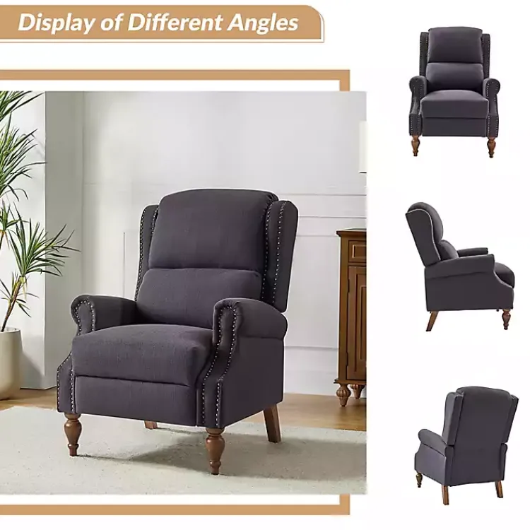 Accent Chairs-Kirklands Home Rosalie Charcoal Upholstered Manual Recliner Gray